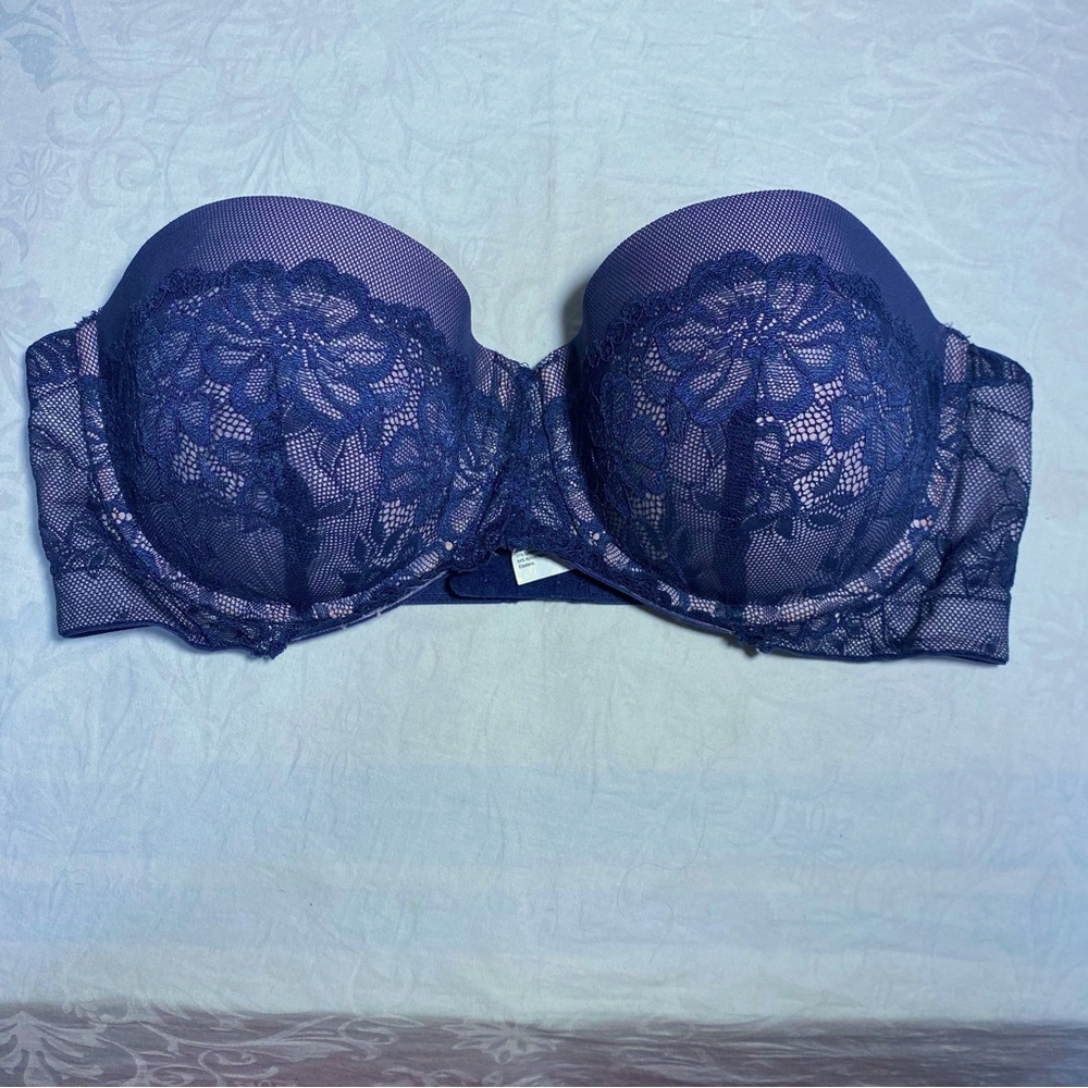 38C Strapless Multi Way Push Up Bra Navy Blue Lace Stay in Place Like New Maiden